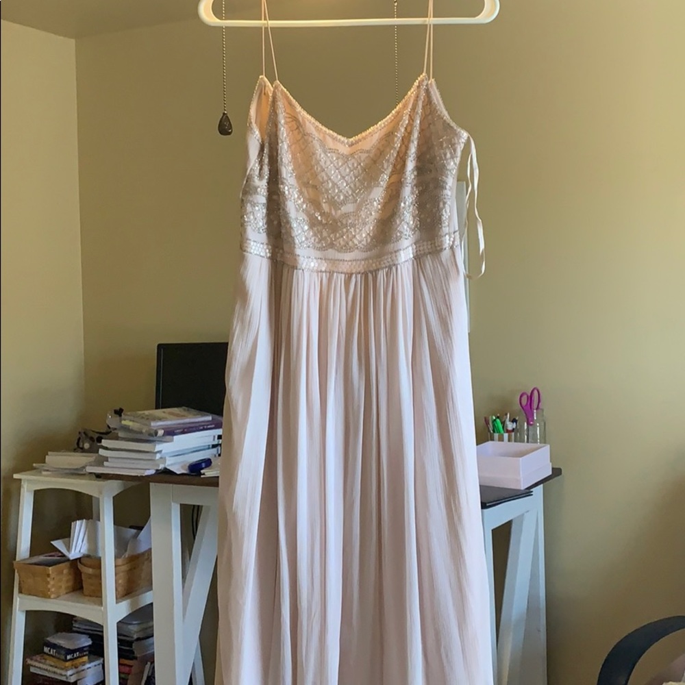Adrianna Papell bridesmaids dress, blush pink